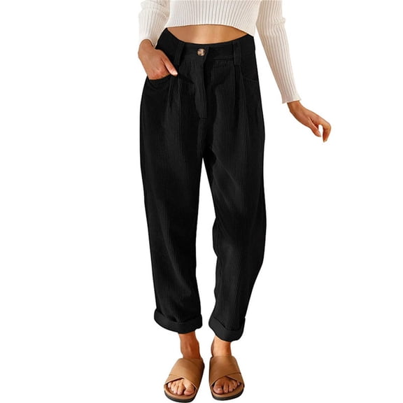 Baqcunre Wide Leg Pants For Women Womens Casual Corduroy High Waisted Wide Leg Pants Button Up Straight Leg Trousers Womens Sweatpants Pants For Women Black M