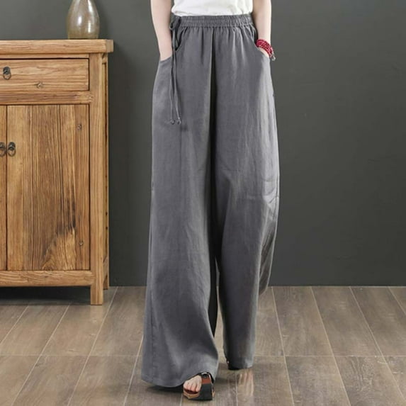 Baqcunre Wide Leg Pants For Women Womens Straight Leg Pull On Pants Cotton Linen Trousers Pants Slacks Casual Comfy Loose Pants Womens Joggers Fall Outfits For Women 2023 Grey 3XL
