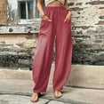thumbnail image 1 of Baqcunre Wide Leg Pants Woman Solid Color Casual Pants Trousers Elastic Waist Pockets Wide Leg Trousers Womens Fashion Women's Pants Pants for Women Womens Clothes Watermelon red 5XL, 1 of 6