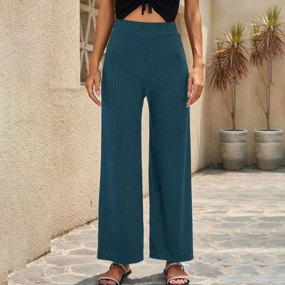 Baqcunre Wide Leg Pants Woman,Women's Casual Pants Solid Color High Waisted Wide Leg Pants Thin Casual Pants,Women'S Pants,Pants For Women,Womens Fashion,Womens Clothes,Blue,XXL