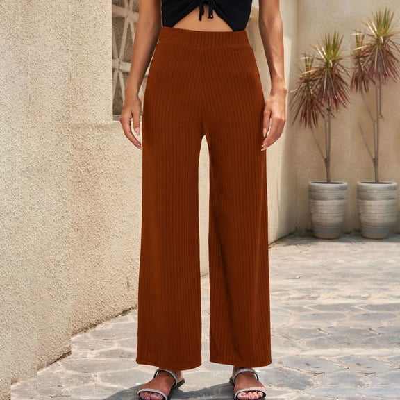 Baqcunre Wide Leg Pants Woman,Women's Casual Pants Solid Color High Waisted Wide Leg Pants Thin Casual Pants,Women'S Pants,Pants For Women,Womens Fashion,Womens Clothes,Brown,S