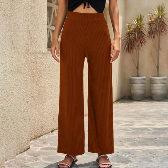 Baqcunre Wide Leg Pants Woman,Women's Casual Pants Solid Color High Waisted Wide Leg Pants Thin Casual Pants,Women'S Pants,Pants For Women,Womens Fashion,Womens Clothes,Brown,XXL