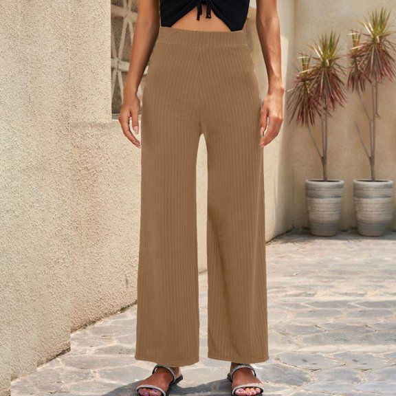 Baqcunre Wide Leg Pants Woman,Women's Casual Pants Solid Color High Waisted Wide Leg Pants Thin Casual Pants,Women'S Pants,Pants For Women,Womens Fashion,Womens Clothes,Khaki,M