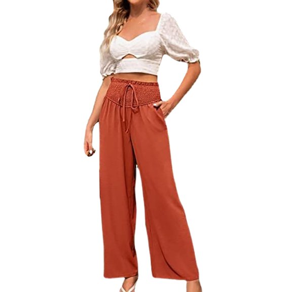Baqcunre Wide Leg Pants For Women Wide Leg Pants For Women High Waisted Business Pants Work Pants Loose Flowy Summer Beach Pants With Pockets Sweatpants Womens Pants Red S