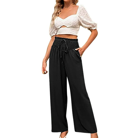 Baqcunre Wide Leg Pants For Women Wide Leg Pants For Women High Waisted Business Pants Work Pants Loose Flowy Summer Beach Pants With Pockets Sweatpants Womens Pants Black L