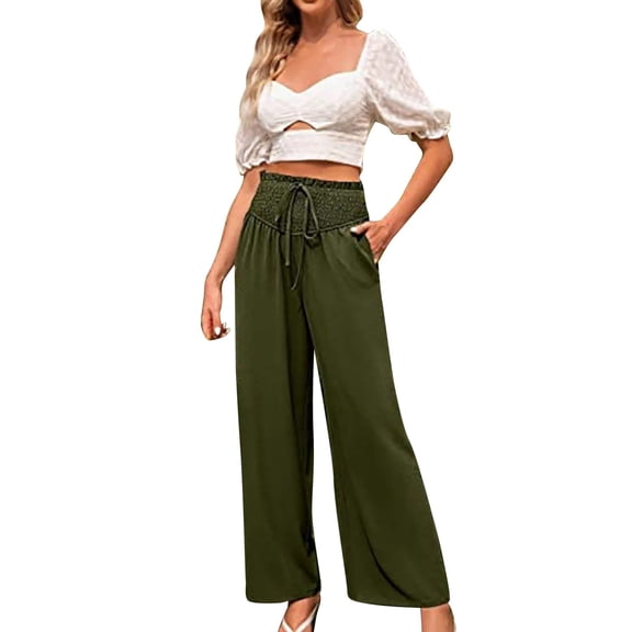 Baqcunre Wide Leg Pants For Women Wide Leg Pants For Women High Waisted Business Pants Work Pants Loose Flowy Summer Beach Pants With Pockets Sweatpants Womens Pants Green XL