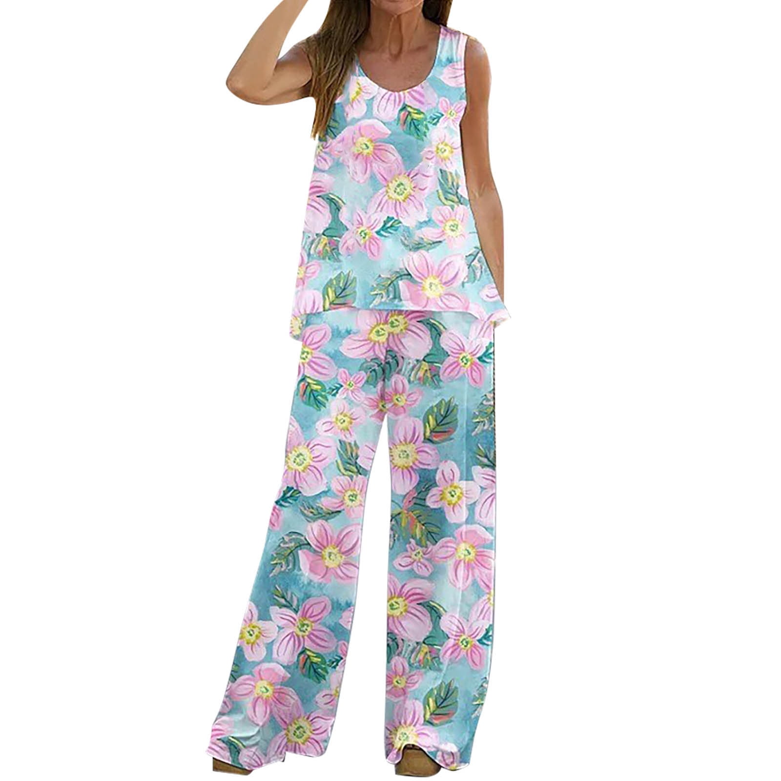 Baqcunre Wide Leg Pants For Women Women 2 Piece Outfits Boho Printed ...