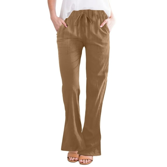 Baqcunre Wide Leg Pants For Women Women High Waisted Wide Leg Pants Drawstring Elastic Trousers Comfy Straight Leg Long Pants With Pockets Flare Pants Womens Pants Khaki 4XL