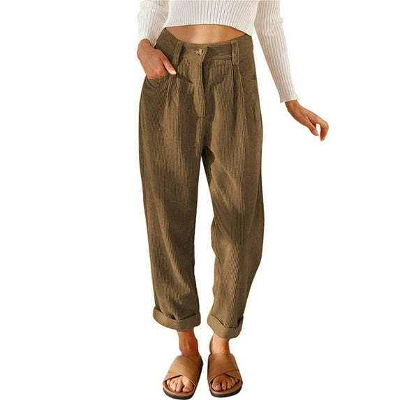 Baqcunre Wide Leg Pants For Women Womens Casual Corduroy High Waisted Wide Leg Pants Button Up Straight Leg Trousers Womens Sweatpants Pants For Women Brown L