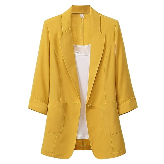 Baqcunre Winter Coats For Women Cotton And Linen Medium Length Large Size Women'S Suit Jcket Fall Outfits For Women Blazers For Women Yellow XL