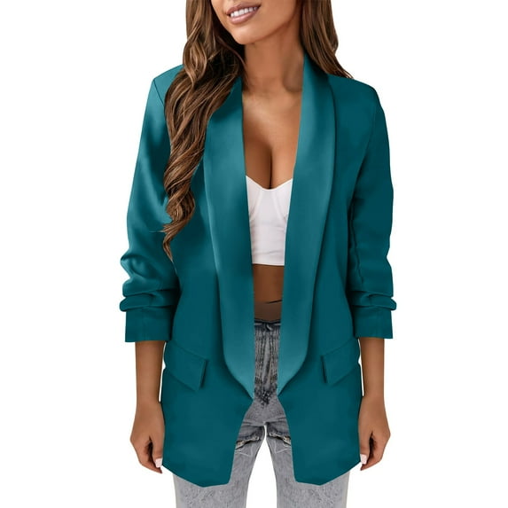 Baqcunre Winter Coats For Women Ladies' Solid Color Casual Long Sleeve Front Office Jacket With Pocket Tops For Women 2023 Blazers For Women Green XL