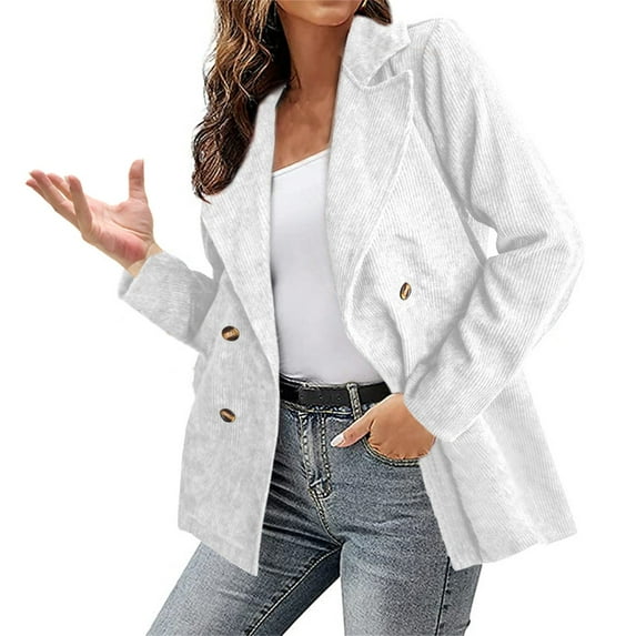 Baqcunre Winter Coats For Women Women'S Autumn And Winter New Casual Fashion Jacket Solid Suit Button Coat Womens Fall Fashion 2023 Blazers For Women White L