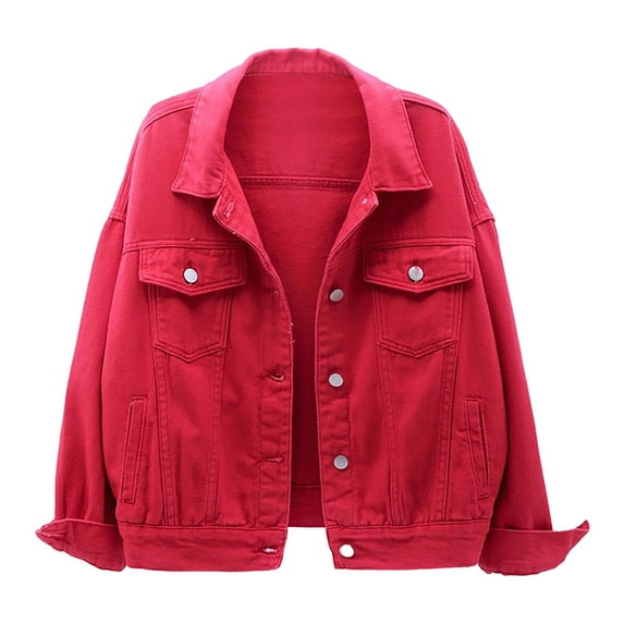 Baqcunre Winter Coats For Women Women'S Colorful Plus Size Denim Jacket Short Baggy Top Fall Clothes Jackets For Women Red XL