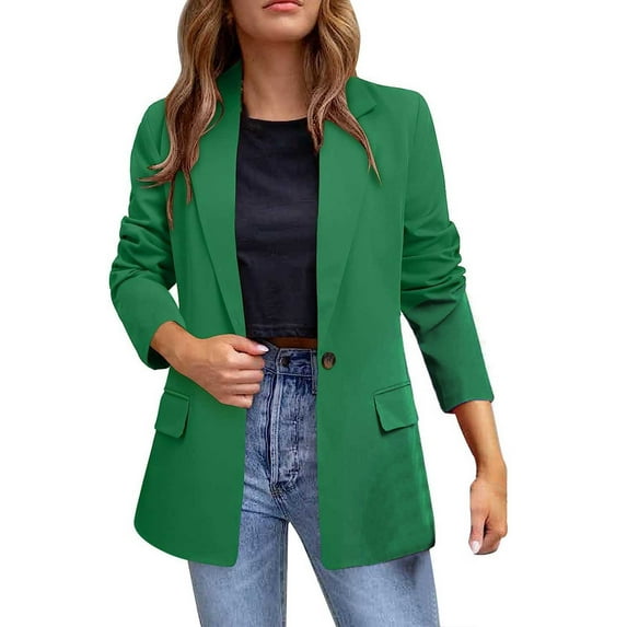 Baqcunre Winter Coats For Women Womens Casual Jacket Pockets Long Sleeve Open Front Button Work Office Lapel Button Jacket Tops For Women 2023 Blazers For Women Green 3XL