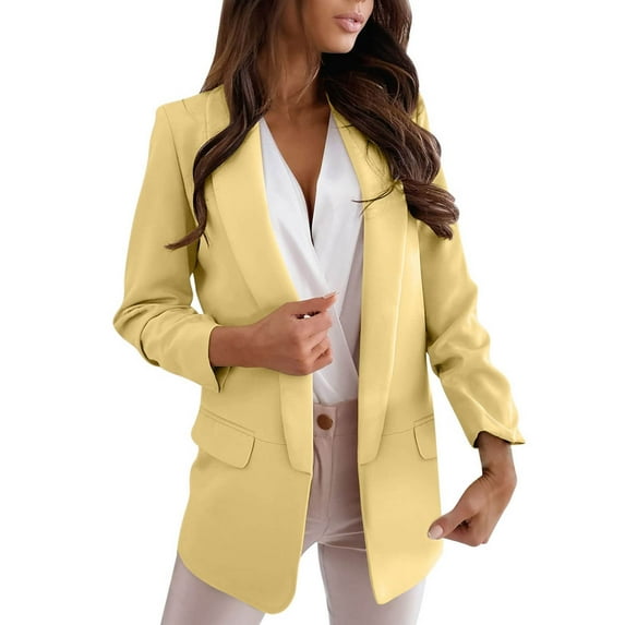 Baqcunre Winter Coats For Women Womens Open Front Fashion Long Sleeve Business Work Suit Jackets Lightweight Notched Collar Cardigan Womens Fall Fashion 2023 Blazers For Women Yellow S
