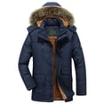 thumbnail image 1 of Baqcunre Winter Coats for Men Zip Up Solid Color Long Sleeved Jacket with A Hat and Plush Collar Cotton Jacket Fleece Jacket Men Jackets for Men,Color Dark Blue,Size L-4XL, 1 of 3