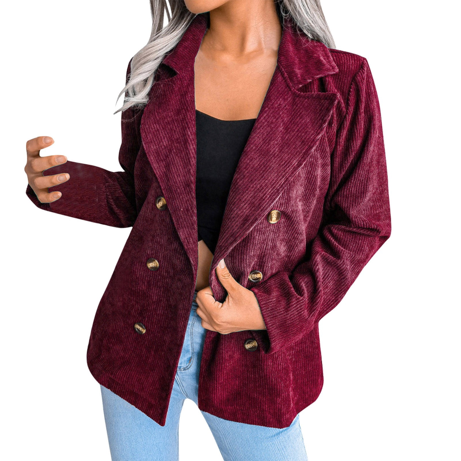 Baqcunre Winter Coats For Women Women Double Breasted Corduroy Jacket ...