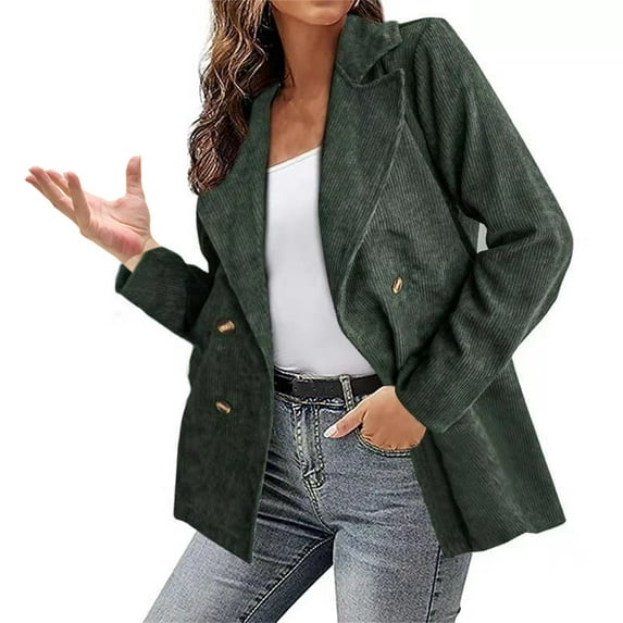 Baqcunre Winter Coats For Women Women'S Autumn And Winter New Casual Fashion Jacket Solid Suit Button Coat Womens Fall Fashion 2023 Blazers For Women Green M