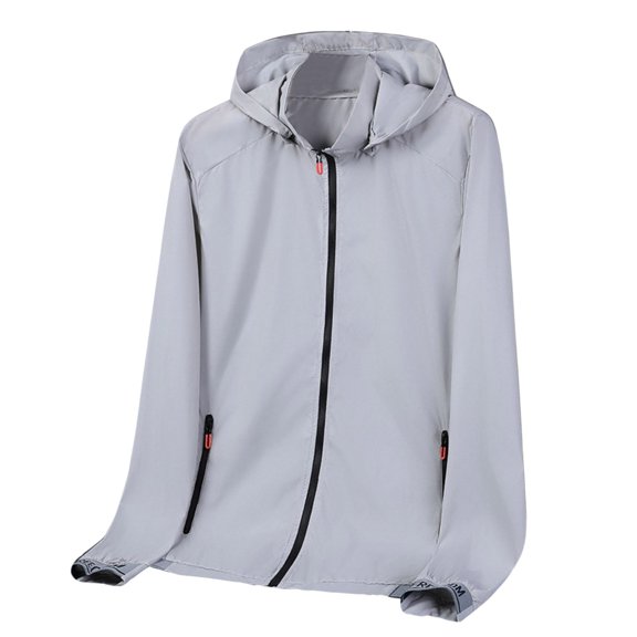 Baqcunre Winter Jackets For Men Male Spring And Summer Sunscreen Ice Silk Thin Long Sleeved Zipper Hooded Solid Color Jacket Blazer For Men Tops For Men Grey M