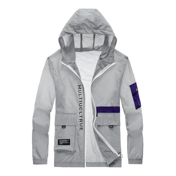 Baqcunre Winter Jackets For Men Male Thin Long Sleeve Zipper Coat Beauty Hood Lapel Multi Pockets Jacket Blazer For Men Tops For Men Grey 3XL