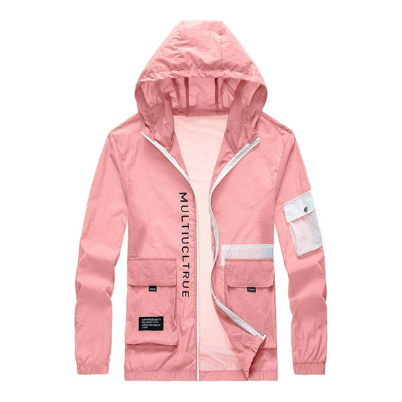 Baqcunre Winter Jackets For Men Male Thin Long Sleeve Zipper Coat Beauty Hood Lapel Multi Pockets Jacket Blazer For Men Tops For Men Pink 3XL