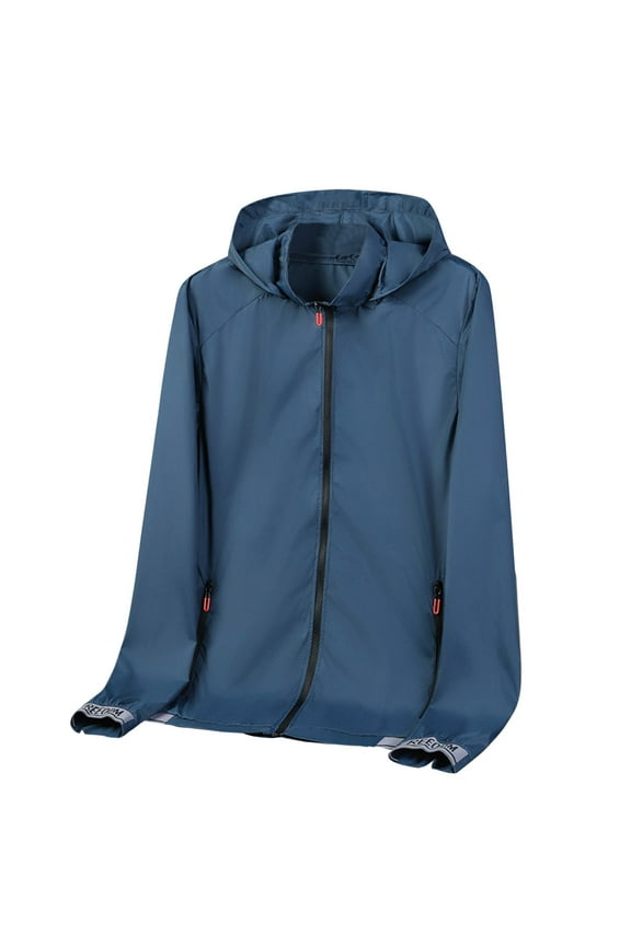 Winter Jackets For Men Male Spring And Summer Sunscreen Ice Silk Thin Long Sleeved Zipper Hooded Solid Color Jacket Blazer For Men Tops For Men Blue L