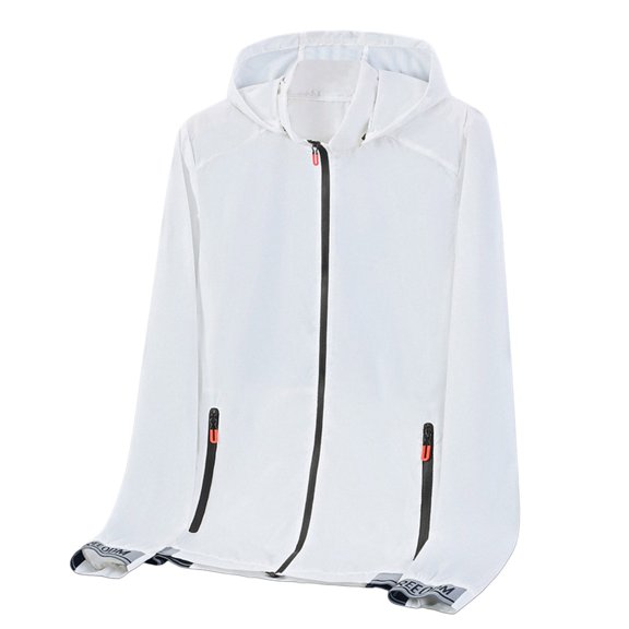 Baqcunre Winter Jackets For Men Male Spring And Summer Sunscreen Ice Silk Thin Long Sleeved Zipper Hooded Solid Color Jacket Blazer For Men Tops For Men White 3XL