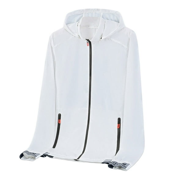 Baqcunre Winter Jackets For Men Male Spring And Summer Sunscreen Ice Silk Thin Long Sleeved Zipper Hooded Solid Color Jacket Blazer For Men Tops For Men White XL