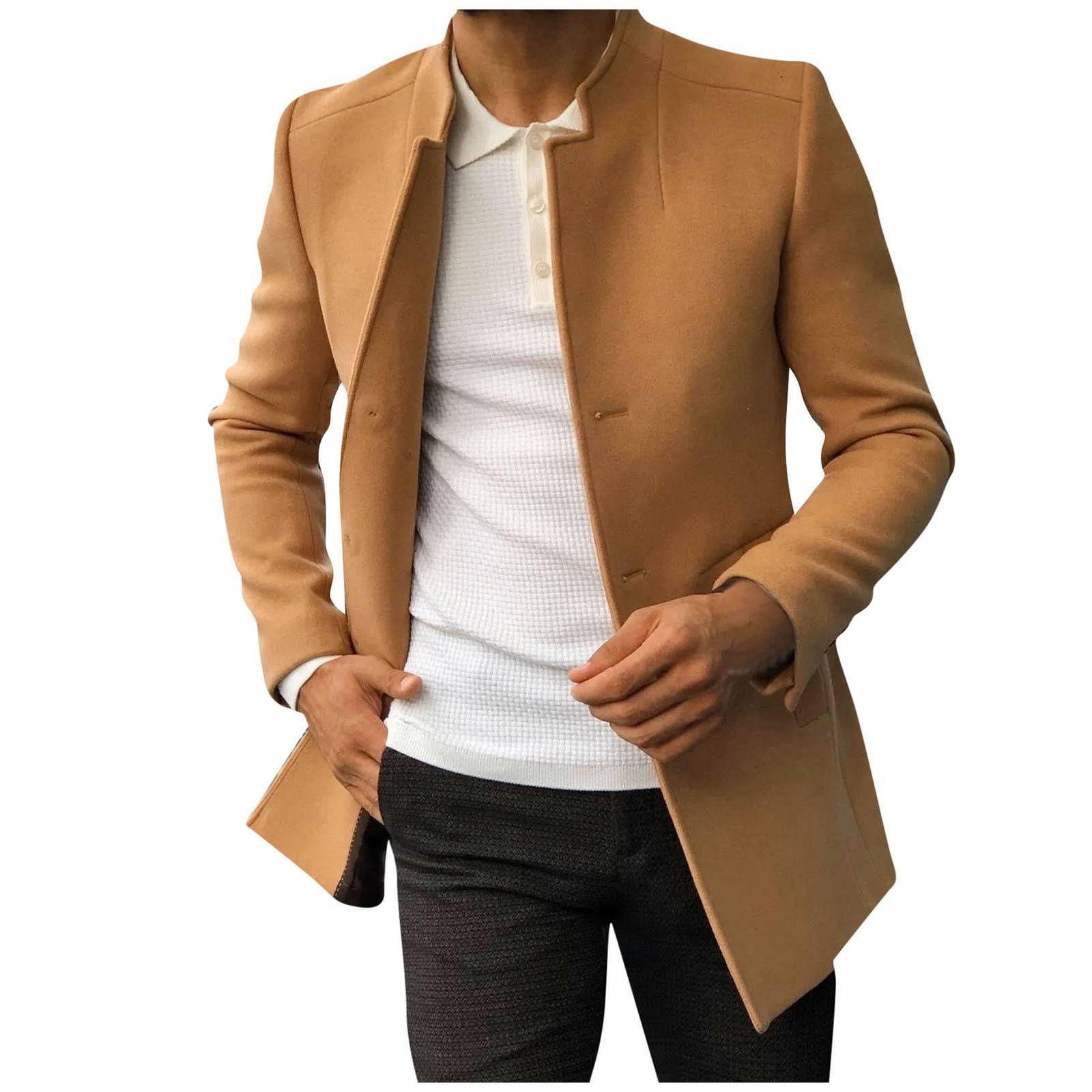 navy blue dress for baby girl Baqcunre Winter Jackets For Men Mens Casual Fashion Single Breasted Woolen  Lined Mid Length Coat Trench Coat Jacket Coat Blazer For Men Tops For Men  Khaki XL