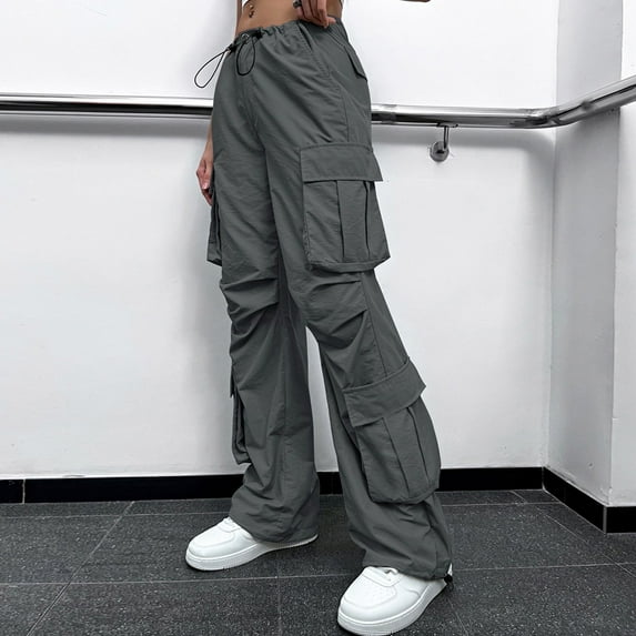 Baqcunre Woman Relaxed Fit Baggy High Waist Zipper Drawstring Pant With Pockets Loose Plus Size,XS,Cargo Pants Women,Womens Sweatpants,Joggers For Women,Women'S Pants,Womens Clothes,Dark Gray