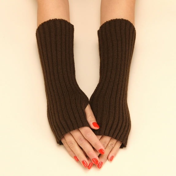 Baqcunre Women Autumn And Winter Solid Color Multicolor Wool Long Striped Knit Half Finger Gloves,One Size,Winter Gloves,Gloves For Cold Weather,Fingerless Gloves For Women,Mens Clothes,,Coffee