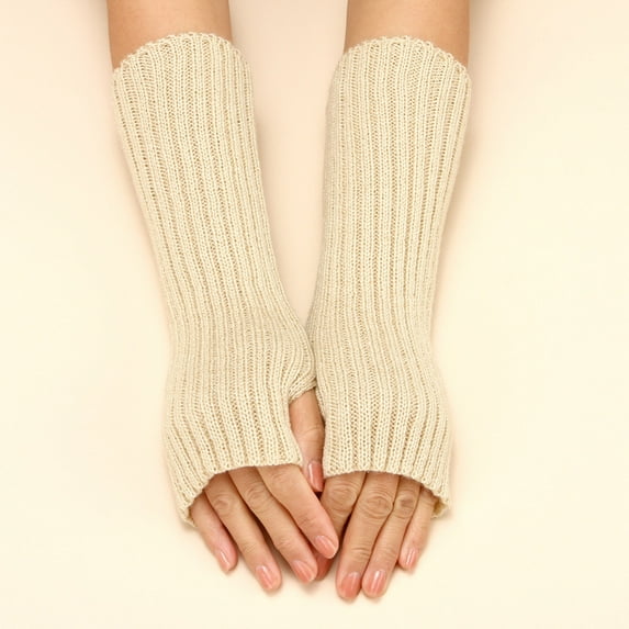 Baqcunre Women Autumn And Winter Solid Color Multicolor Wool Long Striped Knit Half Finger Gloves,One Size,Winter Gloves,Gloves For Cold Weather,Fingerless Gloves For Women,Mens Clothes,,White2