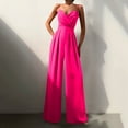 thumbnail image 1 of Baqcunre Women Elegant Suspenders V Neck Playsuits Sleeveless Backless Temperament Loose Wide Leg Jumpsuit,Size S,One Piece Jumpsuit,Womens Jumpsuit,Jumpsuits for Women Casual,Women's Pants,,Hot Pink, 1 of 7