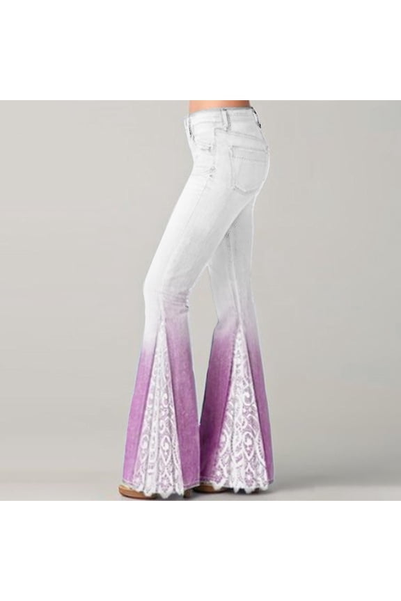 Women Fashion Tights High Waist Floral Pattern Print Flared Trousers Long Pants,XXL,Flare Leggings,Wide Leg Pants Woman,Womens Leggings,Women'S Pants,Womens Clothes,Purple