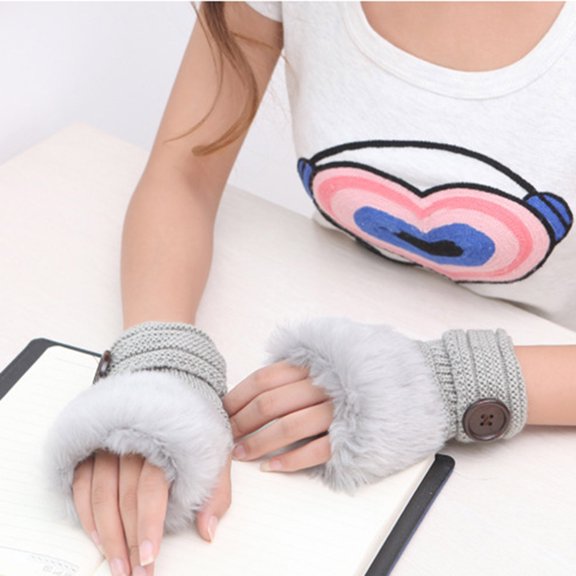 Baqcunre Women Girl Warm Winter Faux Rabbit Plush Wrist Fingerless Gloves Mittens,One Size,Winter Gloves,Mittens For Women,Gloves For Cold Weather,Fingerless Gloves For Women,Mens Fashion,Grey