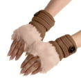 thumbnail image 1 of Baqcunre Women Girl Warm Winter Faux Rabbit Plush Wrist Fingerless Gloves Mittens,One Size,Winter Gloves,Mittens For Women,Gloves For Cold Weather,Fingerless Gloves For Women,Mens Fashion,Khaki, 1 of 2
