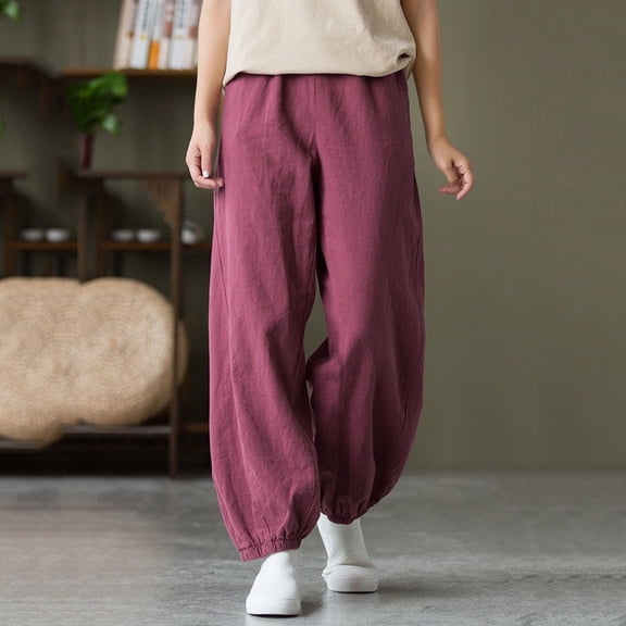 Baqcunre Women Pocket Elastic Breathable Trousers Loose Waist Pant Womens Pants,XL,Baggy Pants,Women'S Pants,Joggers For Women,Pants For Women,Womens Clothes,Wine