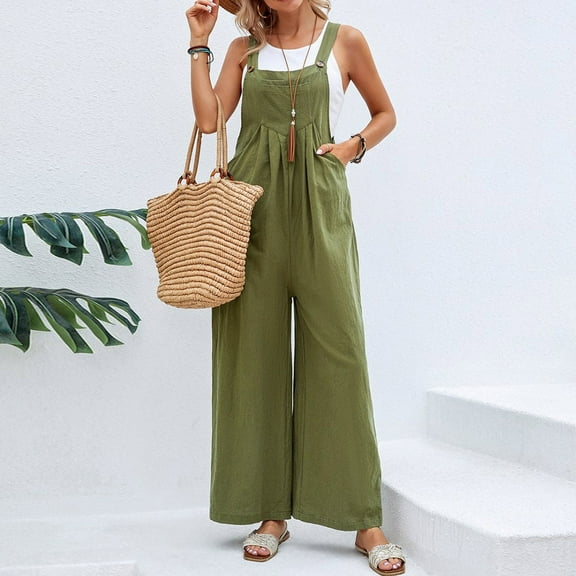 Baqcunre Women Pocket Romper Strap Solid Playsuit Button Long Jumpsuit,S,Overalls For Women Loose Fit,Womens Jumpsuit,Rompers For Women 2023,Jumpsuits For Women Casual,Womens Clothes,Army Green