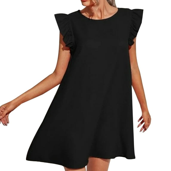 Baqcunre Women'S Casual Dresses Women'S Fresh Sweet Slimming Solid Color Dress Casual Skirt Womens Dresses Midi Dress Black Dress L