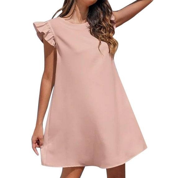 Baqcunre Women'S Casual Dresses Women'S Fresh Sweet Slimming Solid Color Dress Casual Skirt Womens Dresses Midi Dress Pink Dress XL