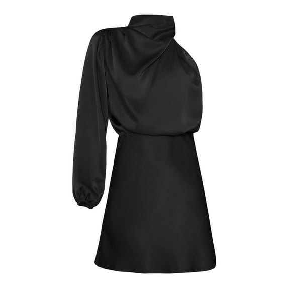 Baqcunre Women'S Formal Dresses Women'S Evening Gift Dress Foreign Trade High Grade Satin Long Sleeve One Shoulder Elegant Dress Fall Dresses Long Sleeve Dress For Women Black Dress S