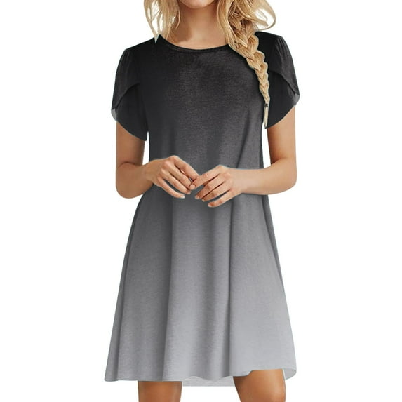 Baqcunre Women'S Formal Dresses Womens Petal Sleeve Dresses Casual Loose Comfy Dress Crewneck Swing Beach Sundress With Pockets Summer Dresses 2023 Midi Dress Grey Dress M