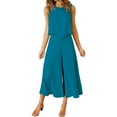 thumbnail image 1 of Baqcunre Women Sleeveless Button O Neck Tank Top Wide Leg Pants Pocket Suit,Size XXL,Two Piece Sets for Women,Outfits for Women,Fall Outfits Women Trendy,Wide Leg Pants Woman,Women Clothing,Navy, 1 of 4