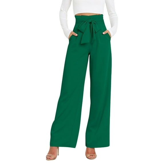 Baqcunre Women Solid Color Thin Belt Design Sense Workplace Suit Pants,Color Green,Size S-XL