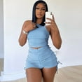 thumbnail image 1 of Baqcunre Women Stretchy Ribbed Tank Crop Top Drawstring Ruched Shorts Set,Size S,Two Piece Sets for Women,Outfits for Women,Vacation Outfits for Women,Shorts for Women,Women Clothing,Light blue, 1 of 6