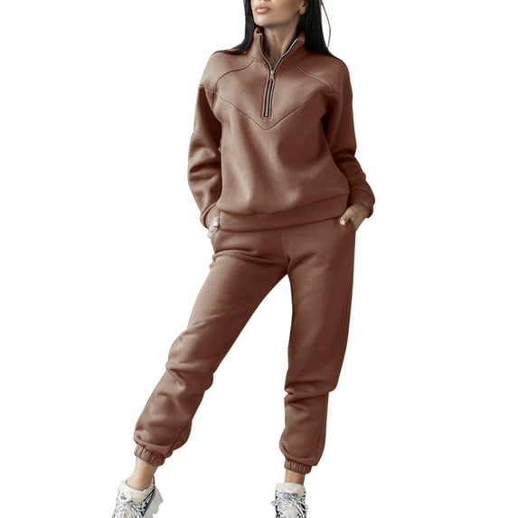 Baqcunre Women's 2 Piece Outfits Casual Long Sleeve Pullover Hooded Crop Top Sets,XXL,Sweat Set For Women,Outfits For Women,Winter Outfits For Women,Womens Sweatpants,Womens Clothes,Coffee