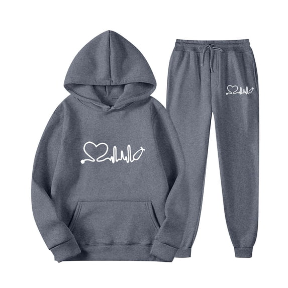 Baqcunre Women's 2 Piece Set Outfits Heart Print Hoodies Pullover + Joggers Pants Sweatsuits with Pockets - Sportswear for Available in Multiple Colors, 1PC Long Sleeve + 1PC Trunk Dark Gray L