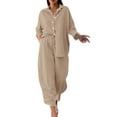 thumbnail image 1 of Baqcunre Women's 2-Piece Vintage Plus-Size Cotton and Linen Shirt and High-Waisted Pant Set,Color Beige,Size 3XL-5XL, 1 of 4