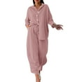 thumbnail image 1 of Baqcunre Women's 2-Piece Vintage Plus-Size Cotton and Linen Shirt and High-Waisted Pant Set,Color Pink,Size 3XL-5XL, 1 of 5