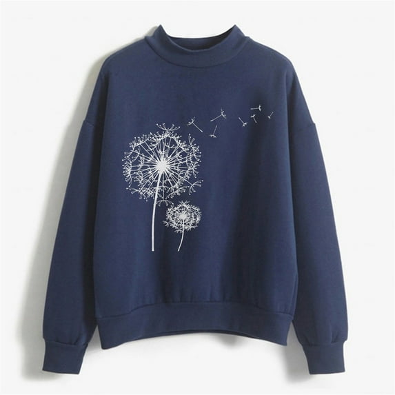 Baqcunre Women's Autumn and Winter Round Neck Long Sleeve Pullover Solid Color Printed Hoodie Womens Tops Crewneck Sweatshirts Graphic Sweatshirts for Women Womens Sweatshirt Navy Xl